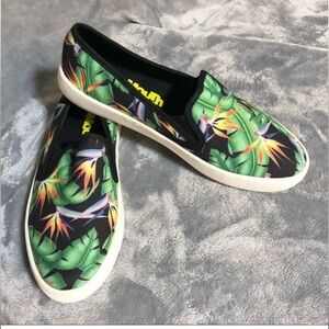 Loudmouth Vienna Tropical Floral Slip Ons 9 Green Black‎ mens